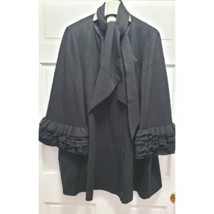 Mise en Scene Ruffian Wool Blend Ruffle Sleeve Neck Tie Scarf Coat - Black - 10